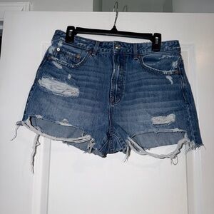 Stradivarius Blue Distressed Jean Shorts